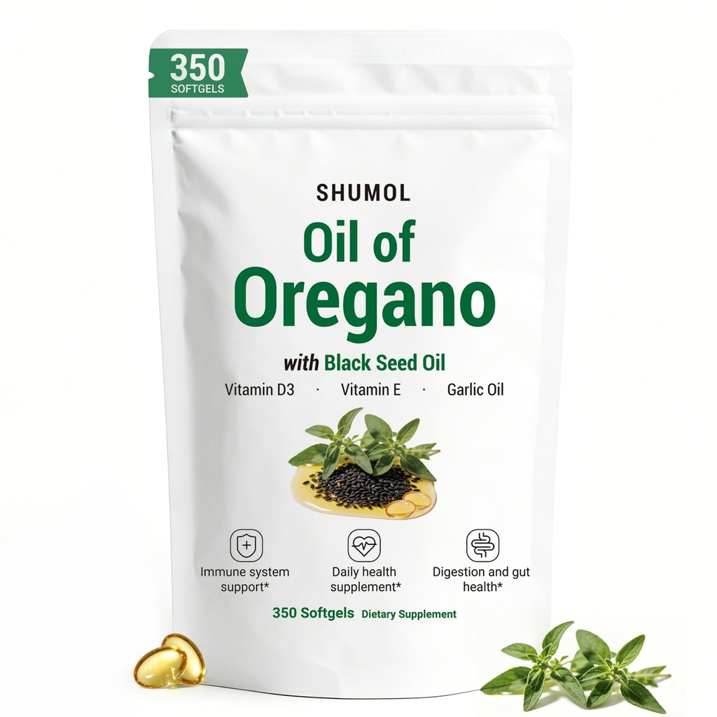 Oil of Oregano with Black Seed Oil, Oregano Oil Capsules | 350 Softgels | Garlic Oil, Vitamin D3 & E | Immune & Digestive Support | Oil of Oregano Softgels | Non-GMO, Gluten-Free, Easy to Swallow