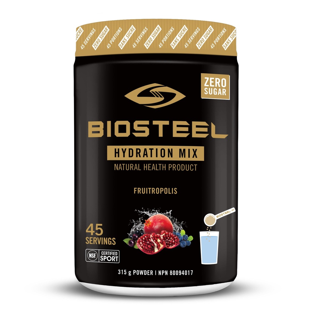 BIOSTEEL Zero Sugar Hydration Mix, Great Tasting Hydration with 5 Essential Electrolytes, Fruitropolis, 45 Servings per Tub