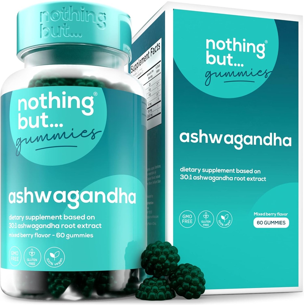 Ashwagandha Gummies για γυναίκες και άνδρες, Ashwagandha Root, Συμπληρώματα για να βοηθήσει στη μείωση του άγχους, ανοσία & βελτίωση του ύπνου, χωρίς γλουτένη και μη GMO, 60 Vegan Ashwagandha Gummies