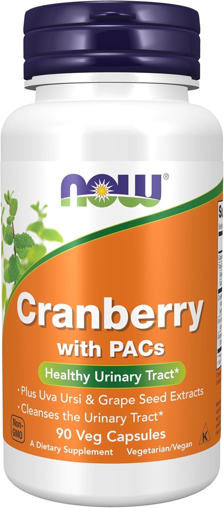 NOW Συμπληρώματα, Cranberry με PACs, συν Uva Ursi και Grape Seed Extracts 90 Veg Κάψουλες