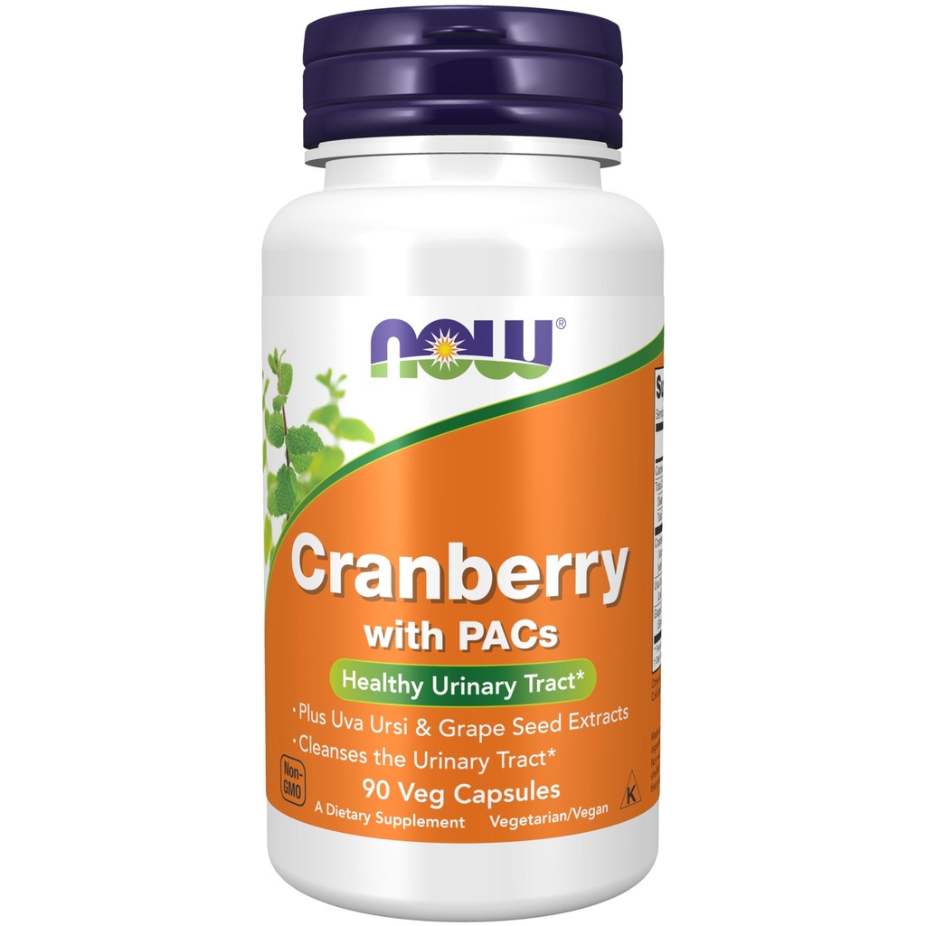 NOW Συμπληρώματα, Cranberry με PACs, συν Uva Ursi και Grape Seed Extracts 90 Veg Κάψουλες