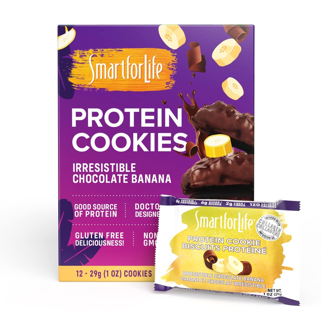 Smart for Life Chocolate Covered Banana Protein Cookies - Irresistible Winner High Protein Cookie Diet - 12 Count - Meal Replacement - On-the-Go Snack - Low Calorie Super High Fiber Cookies