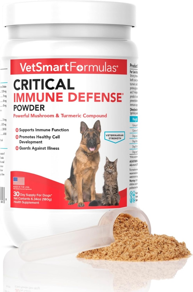 Critical Immune Defense for Dogs & Cats; Υποστηρίζει την κανονική ανάπτυξη κυττάρων - Turkey Tail, Reishi, Shiitake και Maitake Mushroom Formula με πατενταρισμένο λευκό κουρκουμά Root Extract - 30-Day Supply