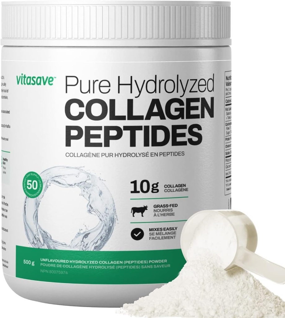 Vitasave Collagen Peptides σκόνη – 10g υδρολυμένο κολλαγόνο ανά υπηρεσία – Άγευστη, χόρτο-Fed, Κέτο φιλικό – δέρμα, μαλλιά, νύχια & κοινή υποστήριξη – 500g