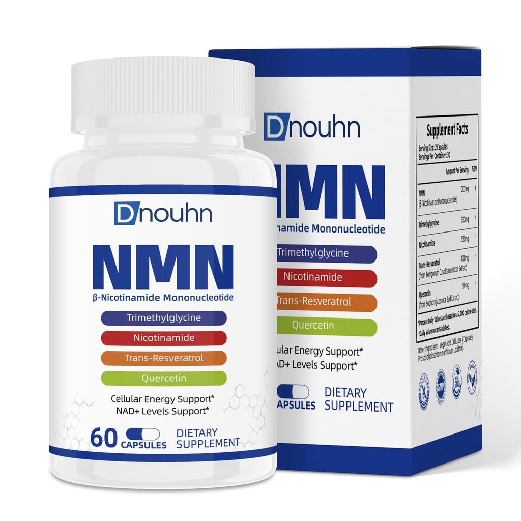 NMN Supplement 1000mg Pure Organic - NMNH Alternative, Supports Cellular Energy, NAD+ Levels & Healthy Aging, NAD+ Supplements for Women & Men, Nicotinamide Mononucleotide, Gluten Free, 60 Capsules