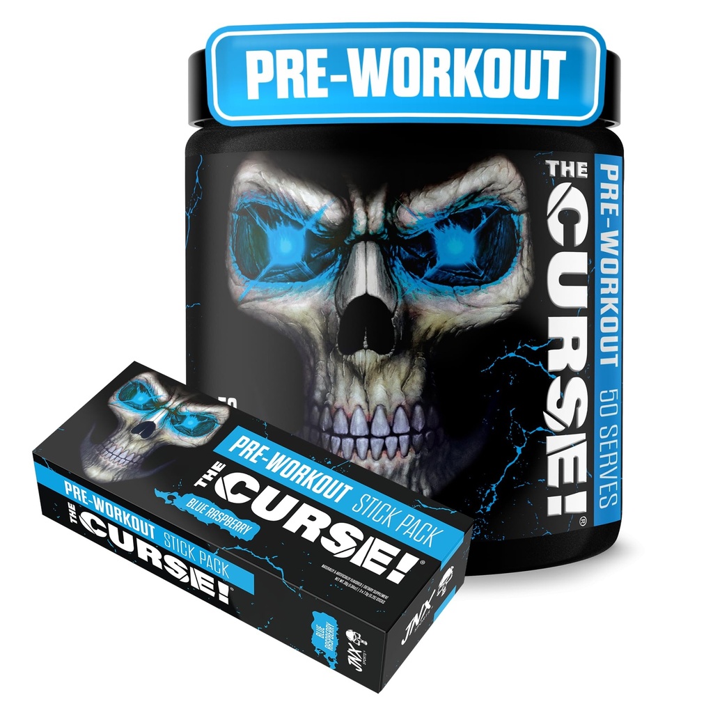 JNX The Curse! Blue Raspberry Pre Workout Powder (50 Servings) + Free 5 On-The-Go Packets