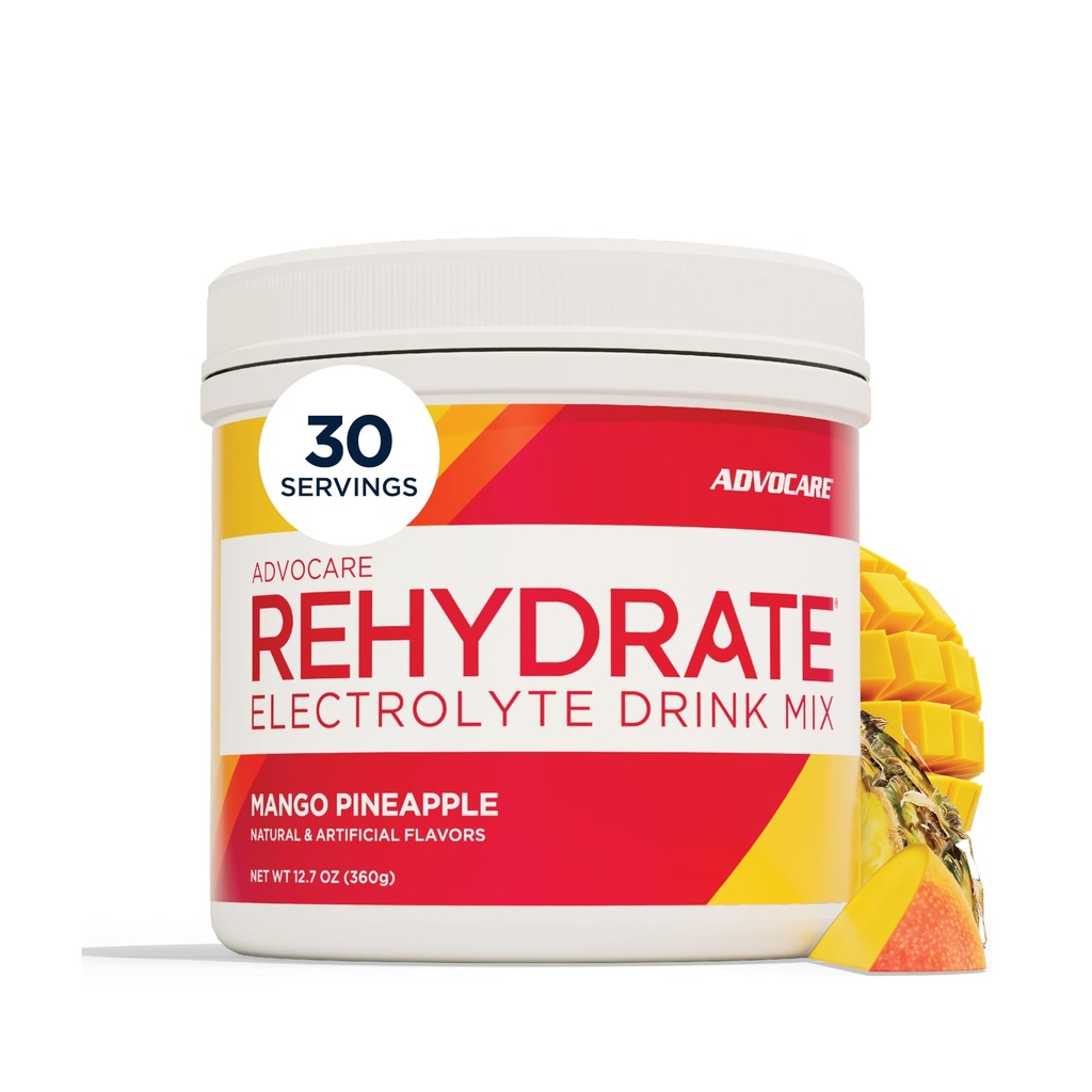 AdvoCare Rehydrate - Electrolyte Drink Mix - Includes Magnesium, Sodium, Potassium & Calcium - Antioxidant & Amino Acid Fortified - Supports Hydration & Recovery - Mango Pineapple, 12.7 oz