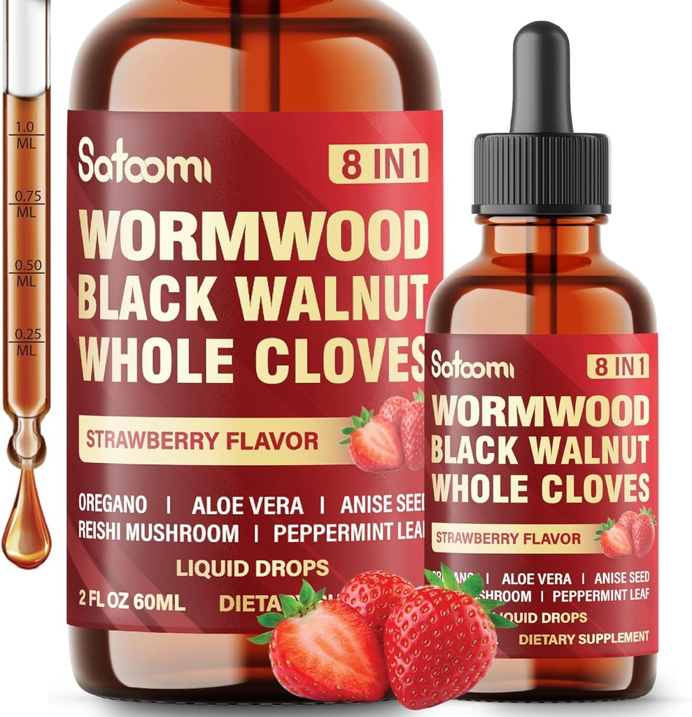 Satoomi 8in1 Υγρές σταγόνες Wormwood με Μαύρο Καρύδι, Ολόκληρα γαρίφαλα και 5 Περισσότερα - 60ml για 60 ημέρες προσφοράς