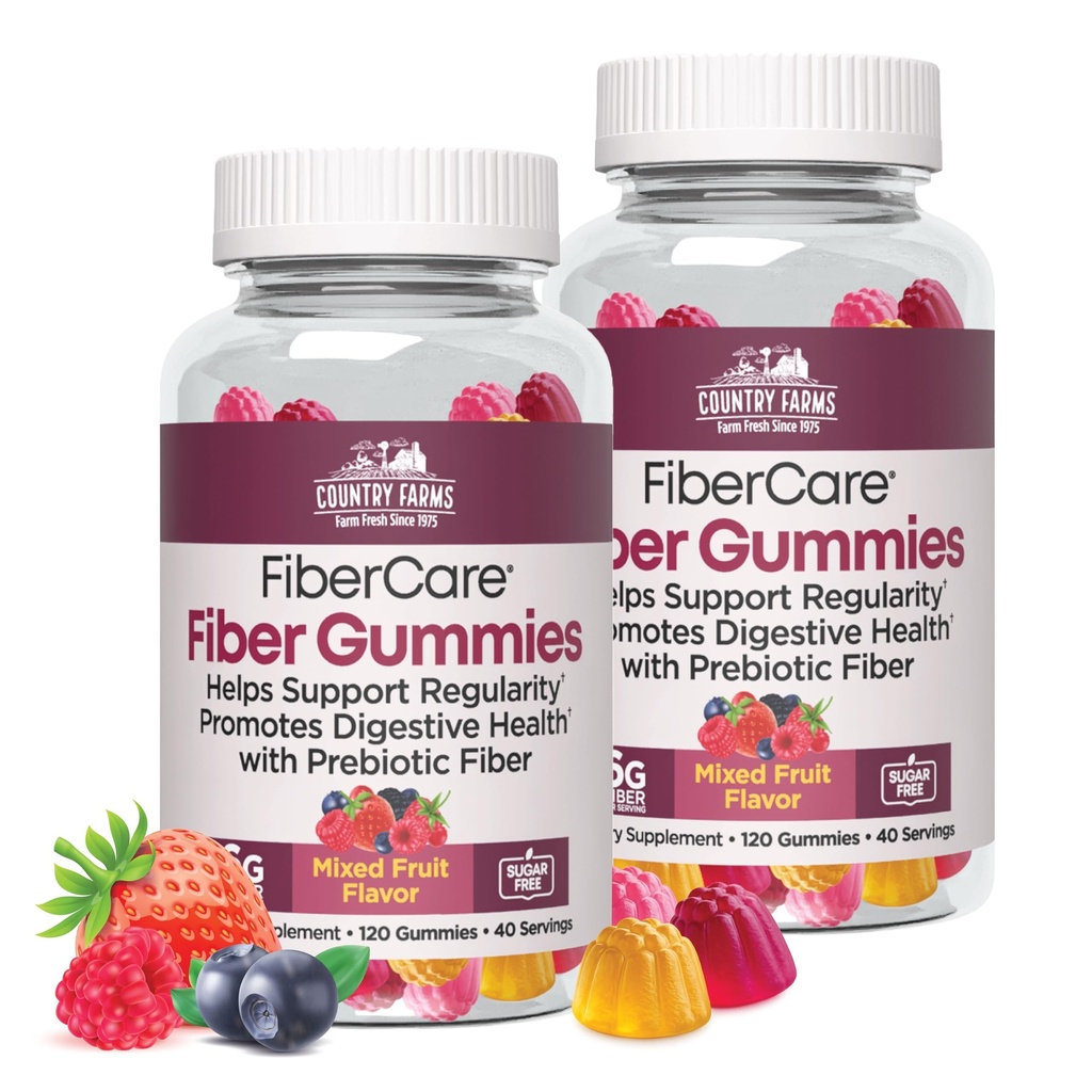 Χώρα Αγροκτήματα Fiber Care Prebiotic Gummies, 6g Fiber Per Serving, FOS από Beets, Digestive Health, υποστηρίζει την κανονικότητα, μικτή γεύση φρούτων