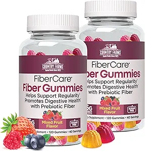 Χώρα Αγροκτήματα Fiber Care Prebiotic Gummies, 6g Fiber Per Serving, FOS από Beets, Digestive Health, υποστηρίζει την κανονικότητα, μικτή γεύση φρούτων