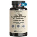 VINATURA Organic Sea Moss, Blue Vervain - με Black Seed Oil, Ashwagandha, Ginger, Burdock Root Caps - 1250mg ανά υπηρεσία, *USA Made &Tested* Ανοσοποιητικό Αναμνηστικό για Ενήλικες