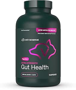 VetriScience Extra Strength Gut Health Probiotic & Prebiotic Digestive Supplements for Dogs & Cats, Gas & Diarrhea & Immune Support, Easy-Open Κάψουλες, 180 Count - New Look