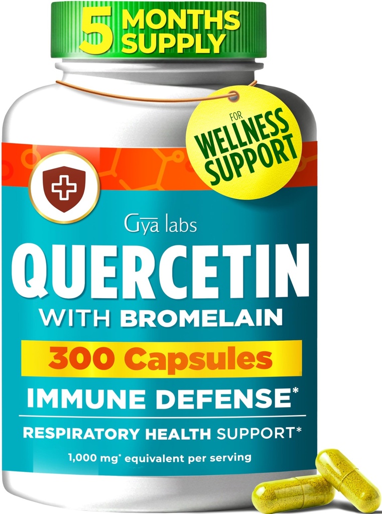 Gya Labs Quercetin with Bromelain Capsules - 300 Count - Daily Immune & Seasonal Wellness Support - Antioxidant Supplement - Quality Tested