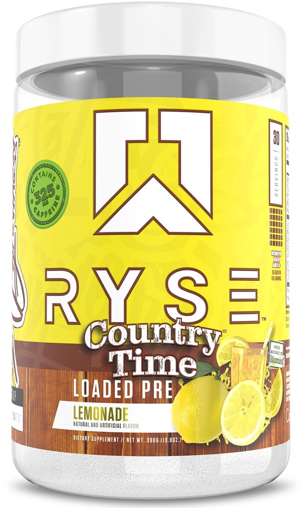 RYSE φορτωμένο πριν από την προπόνηση σε σκόνη - Country Time Λεμονάδα - Καθημερινή προ-εργασία για άνδρες και γυναίκες με 325mg καφεΐνη, Beta Alanine, και κιτρουλίνη για αντλία, εστίαση, και ενέργεια - 30 εξυπηρετήσεις