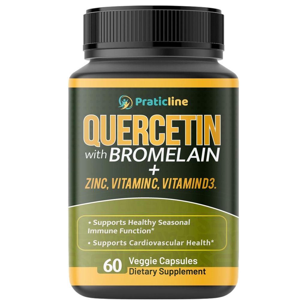 Quercetin with Vitamin C, Zinc, Bromelain & Vitamin D3-60 Veggie Caps - Quercetin 500mg - Non-GMO, Gluten-Free, Vegan - 1 Month Supply