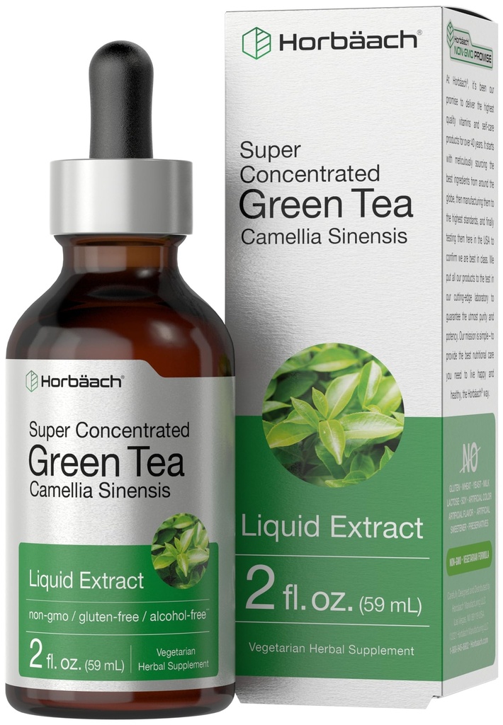 Horbäach Green Tea Extract Liquid Drops | 2 Fl Oz | Herbal Tincture | Alcohol Free | Vegetarian | Super Concentrated Supplement | Non-GMO, Gluten Free