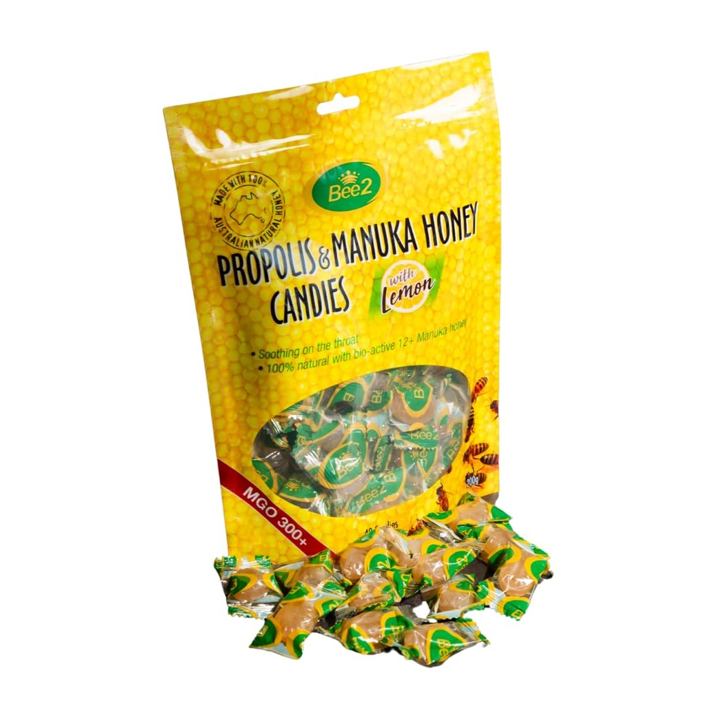 Bee2 Manuka Honey and Propolis Lozenges, Lemon Flavor, MGO 300+, Pack of 40