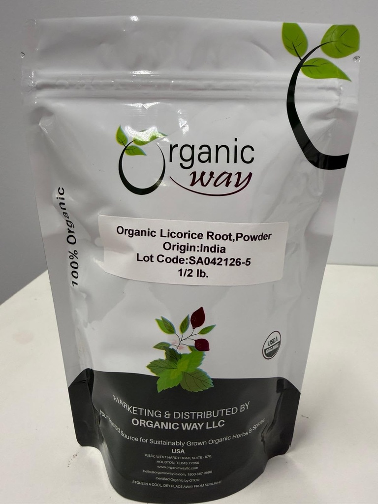 Organic Way Licorice Root Powder (Glycyrrhiza glabra) - Herbal Tea | Kosher & USDA Certified | Vegan, Non-GMO & Gluten Free | Tested for Heavy Metal and Purity | 100% Raw from India (1/2LBS / 8Oz)
