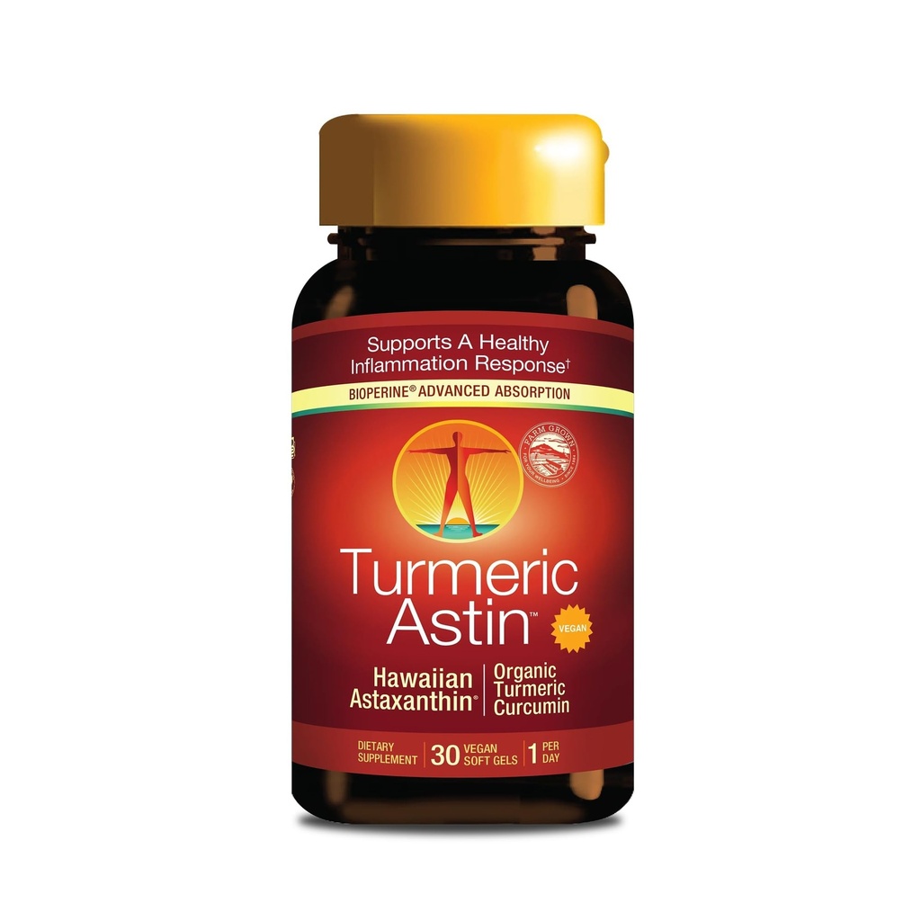 Nutrex Hawaii TurmericAstin – Turmeric & Hawaiian Astaxanthin Supplement with BioAstin & BioPerine Black Pepper, 30 Vegan Softgels