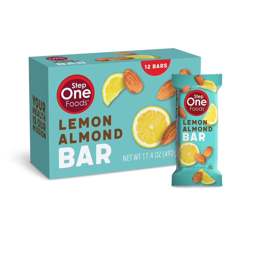 Step One Foods Αμύγδαλο Λεμόνι Bar, Καρδιά Υγιεινή Σνακ Φυτών στερόλες, Ωμέγα 3 Υψηλή Σνακ Ίνες Γλουτένη & Γαλακτοκομικά Χωρίς, Vegan, Zero Νάτριο, Granola Bars (12 Pack)
