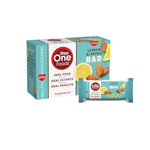 Step One Foods Lemon Almond Bar, Heart Healthy Snack Plant Sterols, Omega 3's High Fiber Snack Gluten & Dairy Free, Vegan, Zero Sodium, Granola Bars (12 Pack)