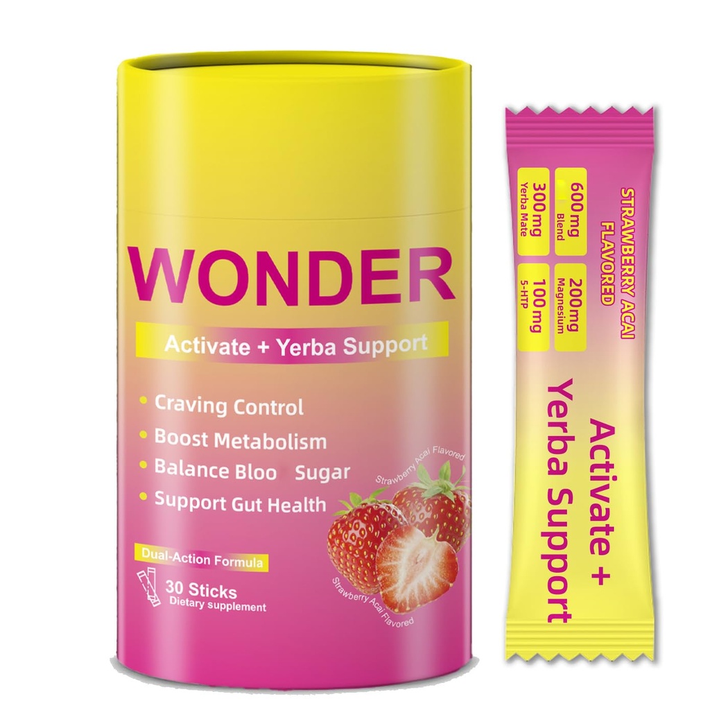 Cutting Drinking Mix– Energy & Gut Health with Magnesium,Yerba Mate & 5-HTP,Vegan,Sugar-Free,Non-GMO,Strawberry Acai Flavored – 30 Sticks