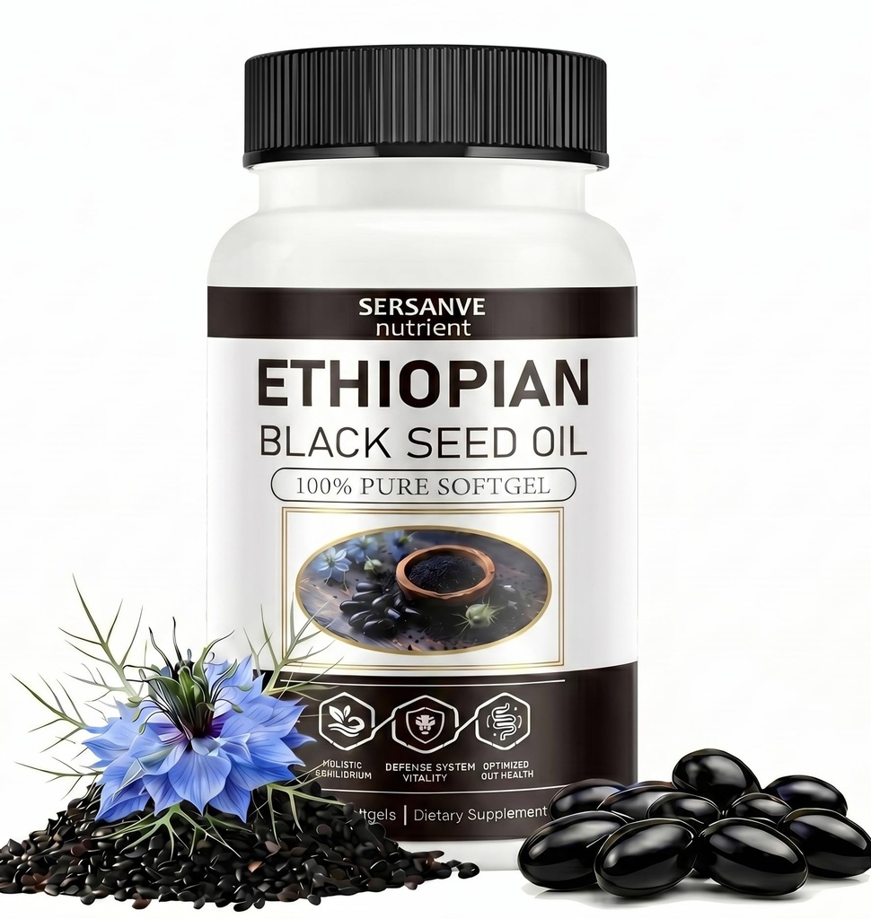 Ethiopian Black Seed Oil Capsules with 4.64% Thymoquinone | Purely Cold Pressed Black Cumin Seed Oil for Immune Support, Digestion & Energy Support | Non-GMO, Gluten-Free, 60 Softgels