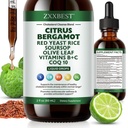 Red Rice Yeast for Cholesterol Support - High Absorption Citrus Bergamot Cholesterol Supplements Blend with Red Yeast Rice Extract Liquid, Soursop Drops, Garlic, Olive Leaf & Vitamin C D3 - 2 Fl Oz