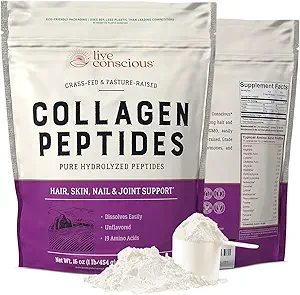 Ζωντανά conscious Collagen Peptides Powder Άγευστα Packets-Hydrolyzed Collagen Powder-Hair, Skin, Nail, & Joint Support-Type I & III Grass-Fed Collagen Συμπληρώματα για γυναίκες και άνδρες - Συσκευασία των 20 (2Pk)