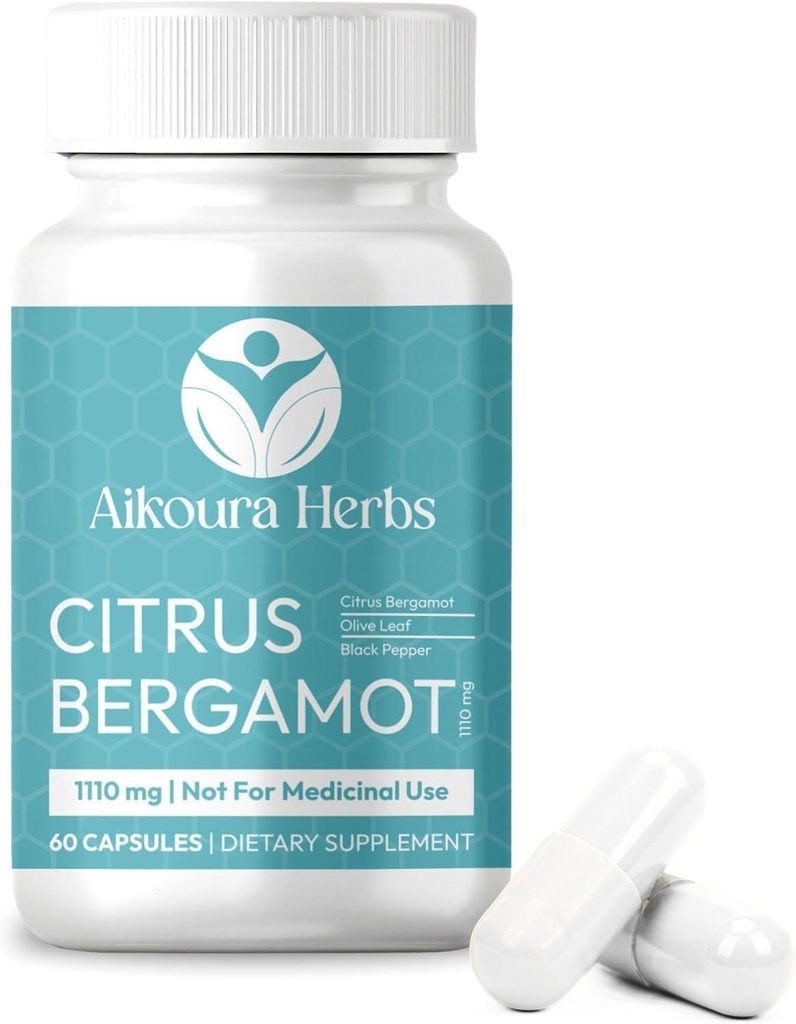 Citrus Bergamot Supplement 1110mg with Niacin, Olive Leaf & Black Pepper Heart & Immune Support Supports Healthy Cholesterol, Triglyceride Levels & Cellular Function – 60 Vegan Capsules