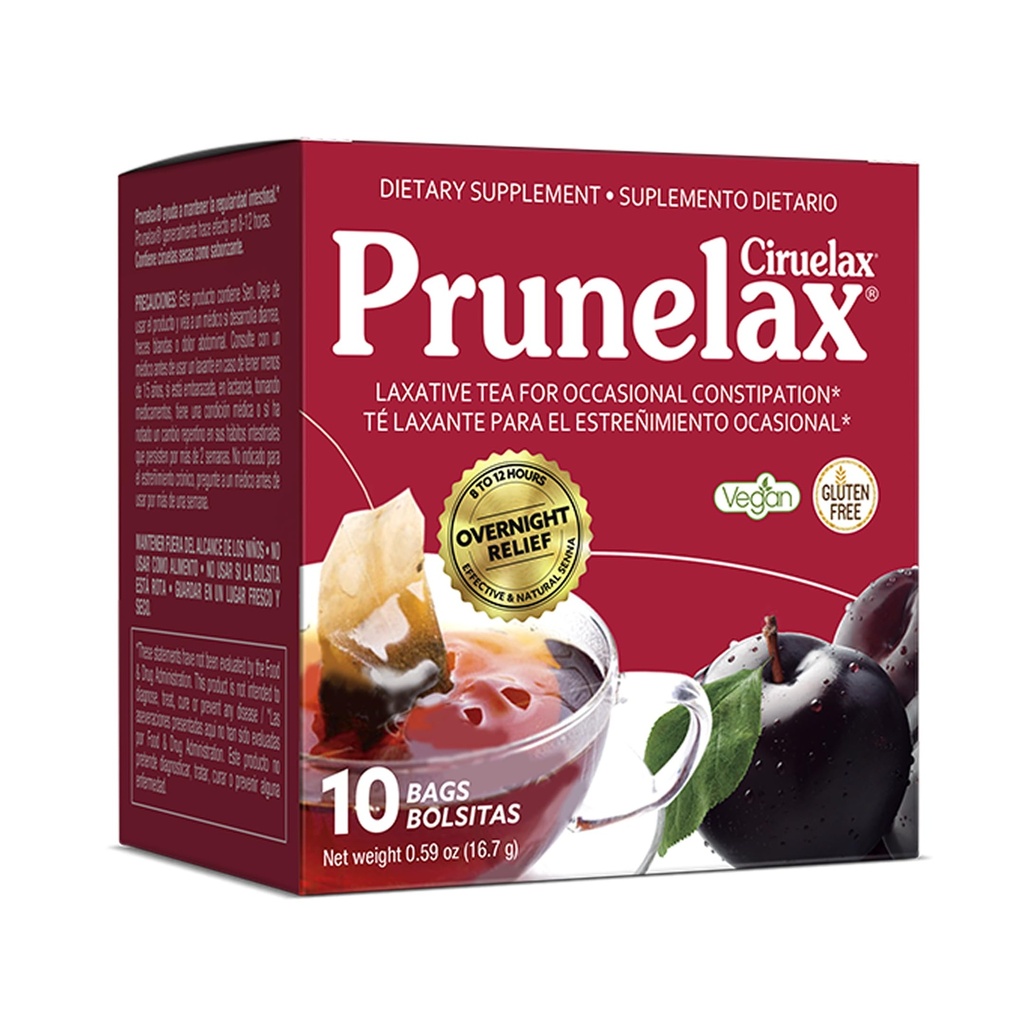 Prunelax Ciruelax Κανονική δύναμη Laxative Τσάι Τσάι Τσάι Τσάι Τσάι - Φτιαγμένα με φυσικά εκχυλίσματα Senna, για περιστασιακή δυσκοιλιότητα, Senna Extract - 10 Τσάντες
