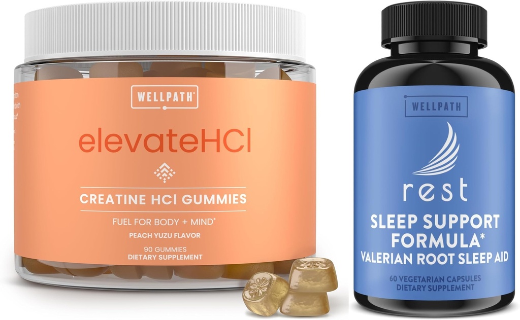 Creatine HCl Gummies 750mg for Cognitive & Performance Support and Rest Valerian Root Sleep Aid for Adults with Melatonin & L-Theanine