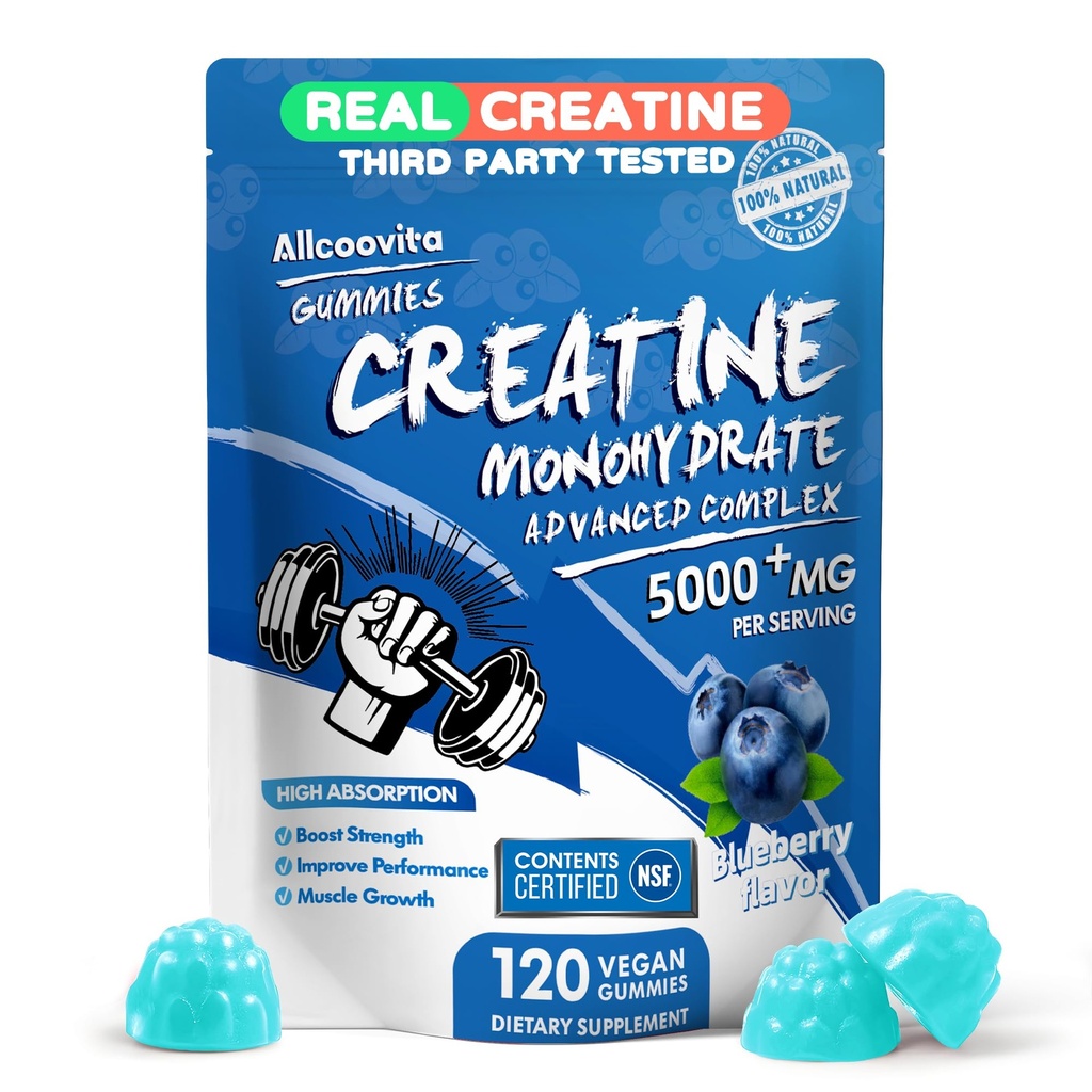 Creatine Monohydrate Gummies Complex for Men & Women - 120 Gummies Advanced Formula, L-Taurine + Βιταμίνη B12 για μυϊκή δύναμη, μυών Builder, Energy Boost, Pre-Workout Supplement -Blueberry
