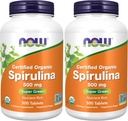 NOW Συμπληρώματα, Organic Spirulina 500 mg με Βιταμίνες, Ορυκτά και GLA (Gamma- Linolenic Acid), 500 δισκία (Pack of 2)