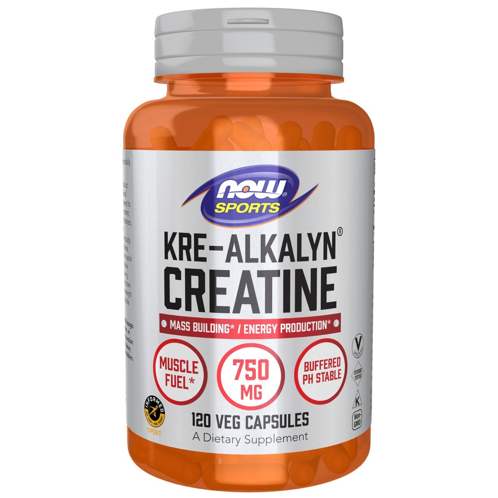 NOW Τρόφιμα Αθλητική Διατροφή, Cre-Alkalyn Creatine 750 mg, Μαζική Κτίριο * / Ενεργειακή Παραγωγή *, 120 κάψουλες Veg