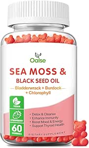 Sea Moss Gummies για ενήλικες παιδιά με χλωροφύλλη, Bladderwrack, Burdock Root, Blck σπορέλαιο, βιταμίνη C & D3, ψευδάργυρος, 8-σε-1 ισχυρή φόρμουλα υποστηρίζει ανοσοποιητικό σύστημα και ενίσχυση της ενέργειας (1-πακέτο)