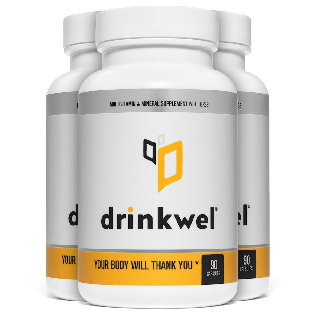 Drinkel Premium Multivitamin Supplement - Συσκευασία των 3 x 90 κάψουλες - πρωινή αποκατάσταση, υποστήριξη ήπατος & ανοσοποιητική υποστήριξη- γαϊδουράγκαθο γάλακτος, βιταμίνη C, ψευδάργυρος, μαγνήσιο