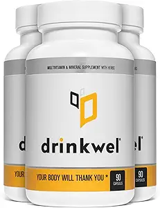 drinkwel Premium Multivitamin Supplement - Pack of 3 x 90 Capsules - Morning Recovery, Liver Support & Immune Support- Milk Thistle, Vitamin C, Zinc, Magnesium