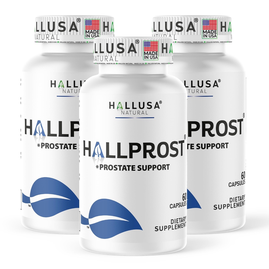 Hallusa Natural HALLPROST Prostate Support Supplement | Saw Palmetto, Pygeum, Pumpkin Seed, Zinc, Vitamin E | Urinary Tract & Bladder Support | 900mg per Serving, 180 Capsules
