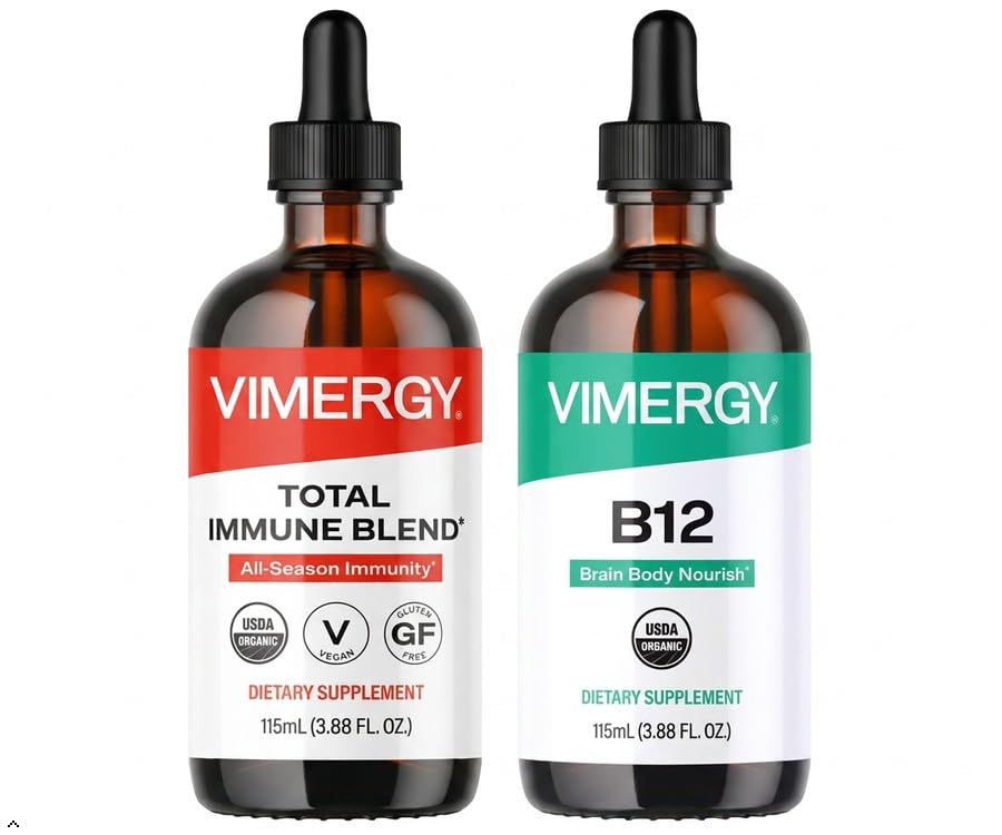 Vimergy All Day Resilience Kit – Βιολογικό Υγρό Ολικό Ανοσοποιητικό Μείγμα / Υγρό B12 - Διεγείρει λευκά αιμοσφαίρια, Υποστηρίζει υγιή ερυθρά αιμοσφαίρια – USDA Organic, Vegan, Παλαιό, Χωρίς Γλουτένη, Kosher