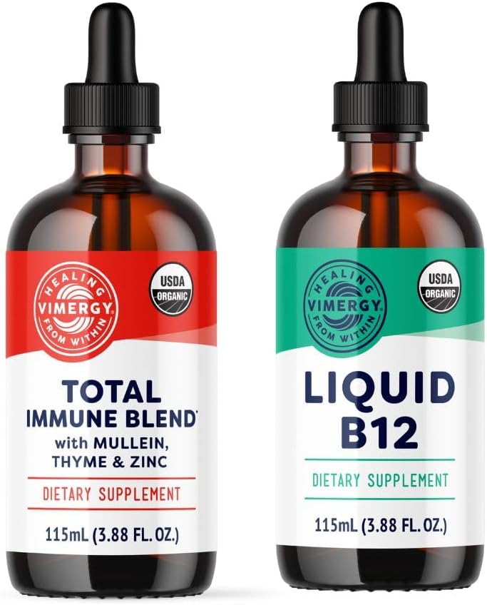 Vimergy All Day Resilience Kit – Βιολογικό Υγρό Ολικό Ανοσοποιητικό Μείγμα / Υγρό B12 - Διεγείρει λευκά αιμοσφαίρια, Υποστηρίζει υγιή ερυθρά αιμοσφαίρια – USDA Organic, Vegan, Παλαιό, Χωρίς Γλουτένη, Kosher