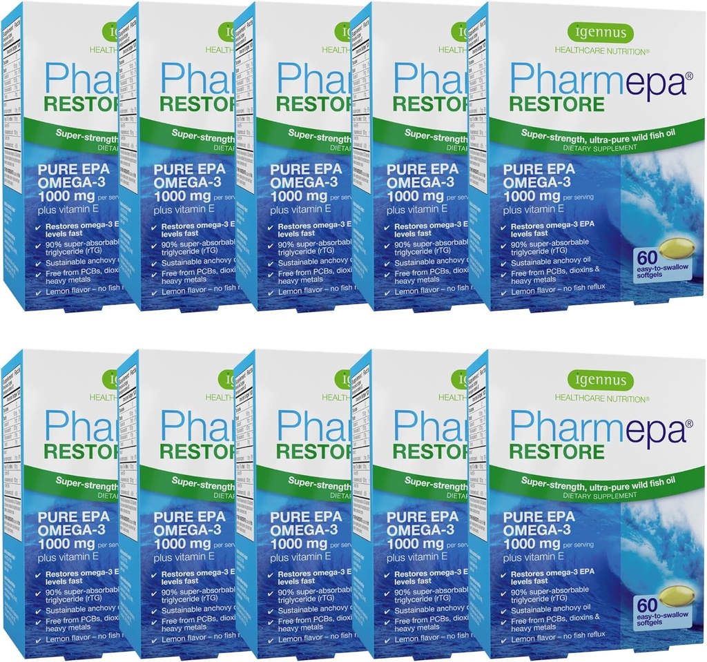 Igennus Pharmepa Επαναφορά, Καθαρή EPA 1000mg, Ωμέγα 3 rTG ιχθυέλαιο, IFOS Πιστοποιημένο, Υψηλή απορρόφηση, 90% Συγκέντρωση Τριπλή δύναμη, Άγρια & Βιώσιμη, Λεμονάδα Γεύση, 10μηνη προσφορά, Συσκευασία των 10