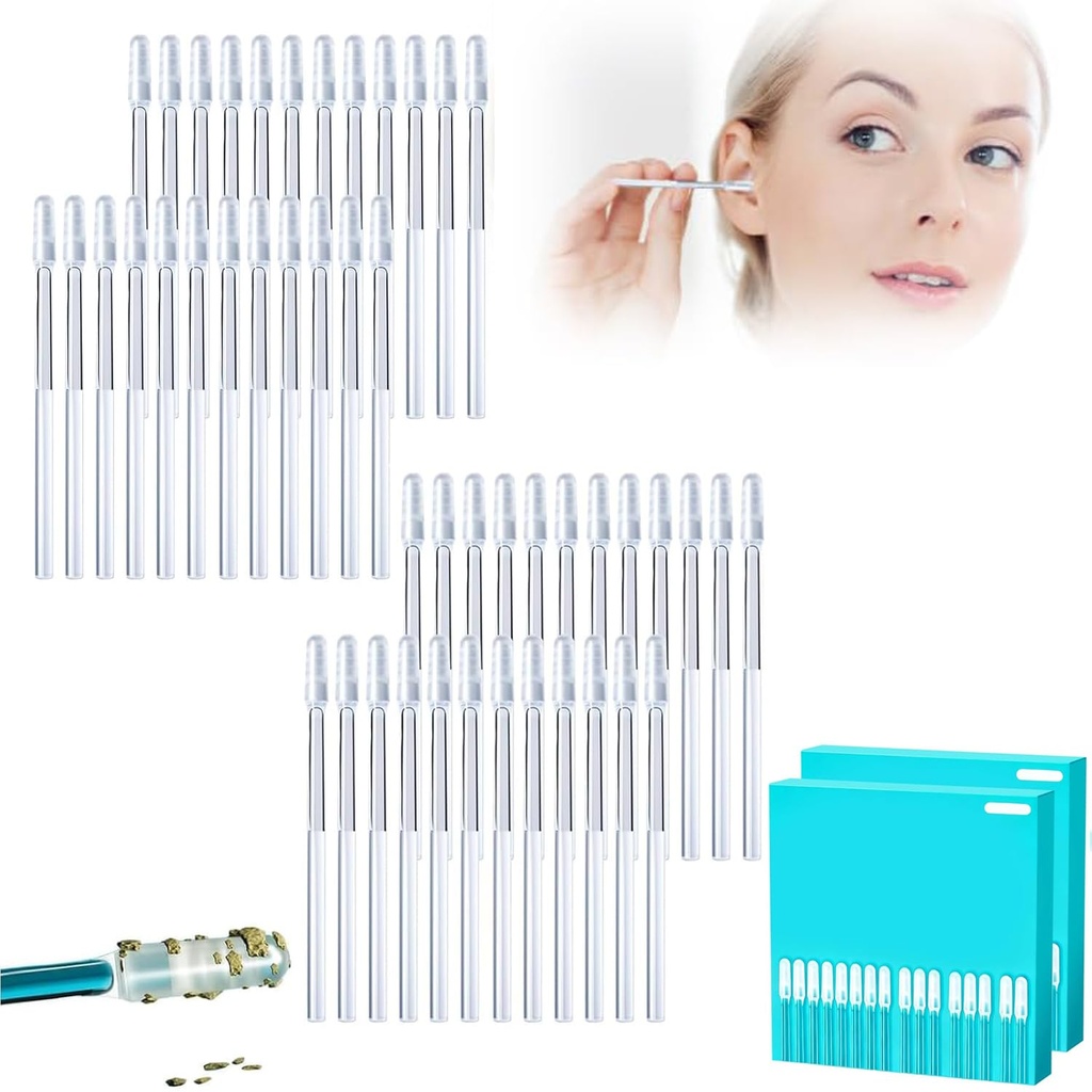 48Pcs Sticky Ear Cleaning Stick, Reusable Adhesive Ear Pick with Soft Rubber Tip for Gentle Ear Care, Compact Personal Hygiene Kit for Home, Travel, and Family Use