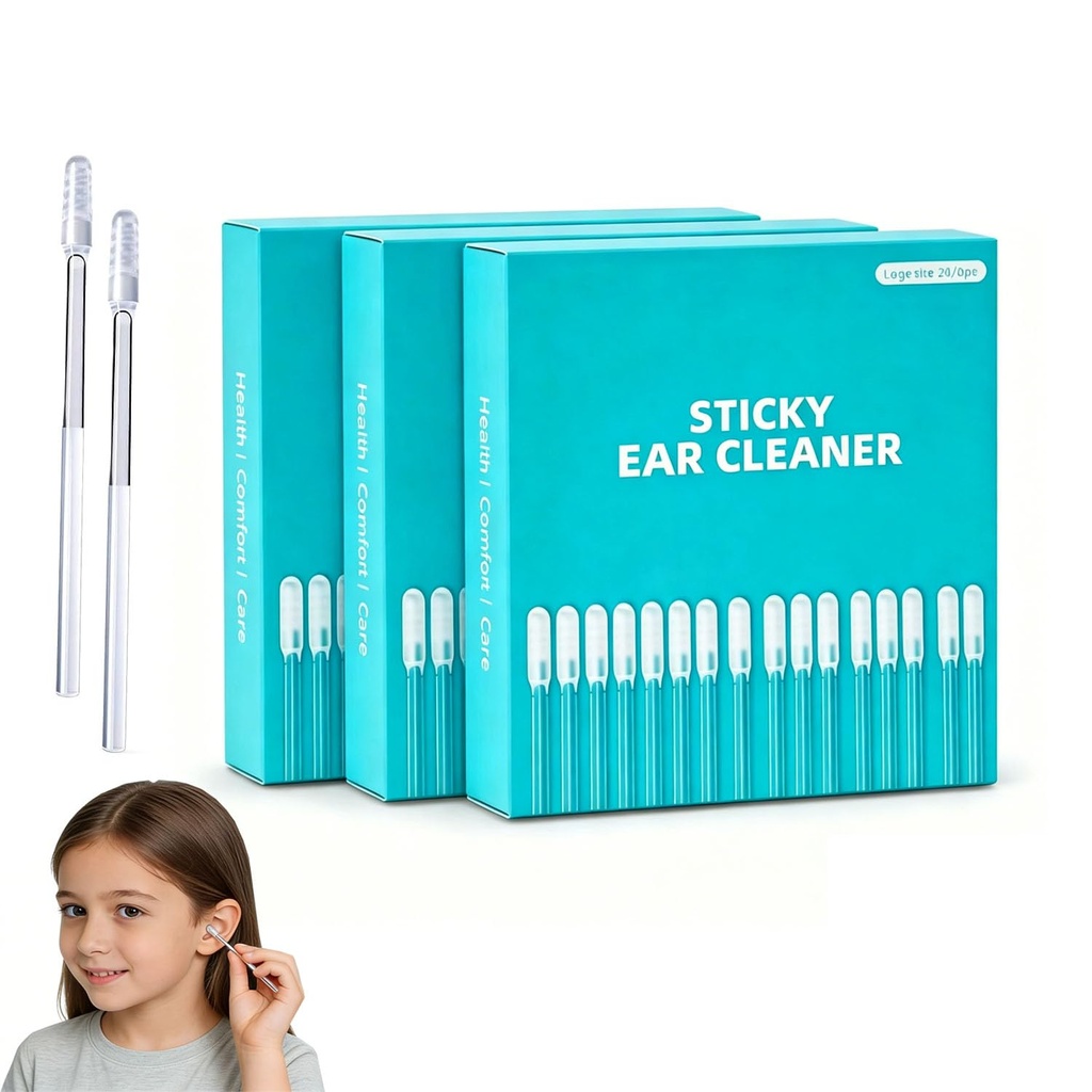 Sticky Ear Cleaning Stick, Reusable Ear Cleaning Tools with Soft Rubber Head, Gentle Adhesive Ear Pick for Ear Wax Cleaning, Adhesive Ear Cleaning Sticks for All Ages (3 Box)