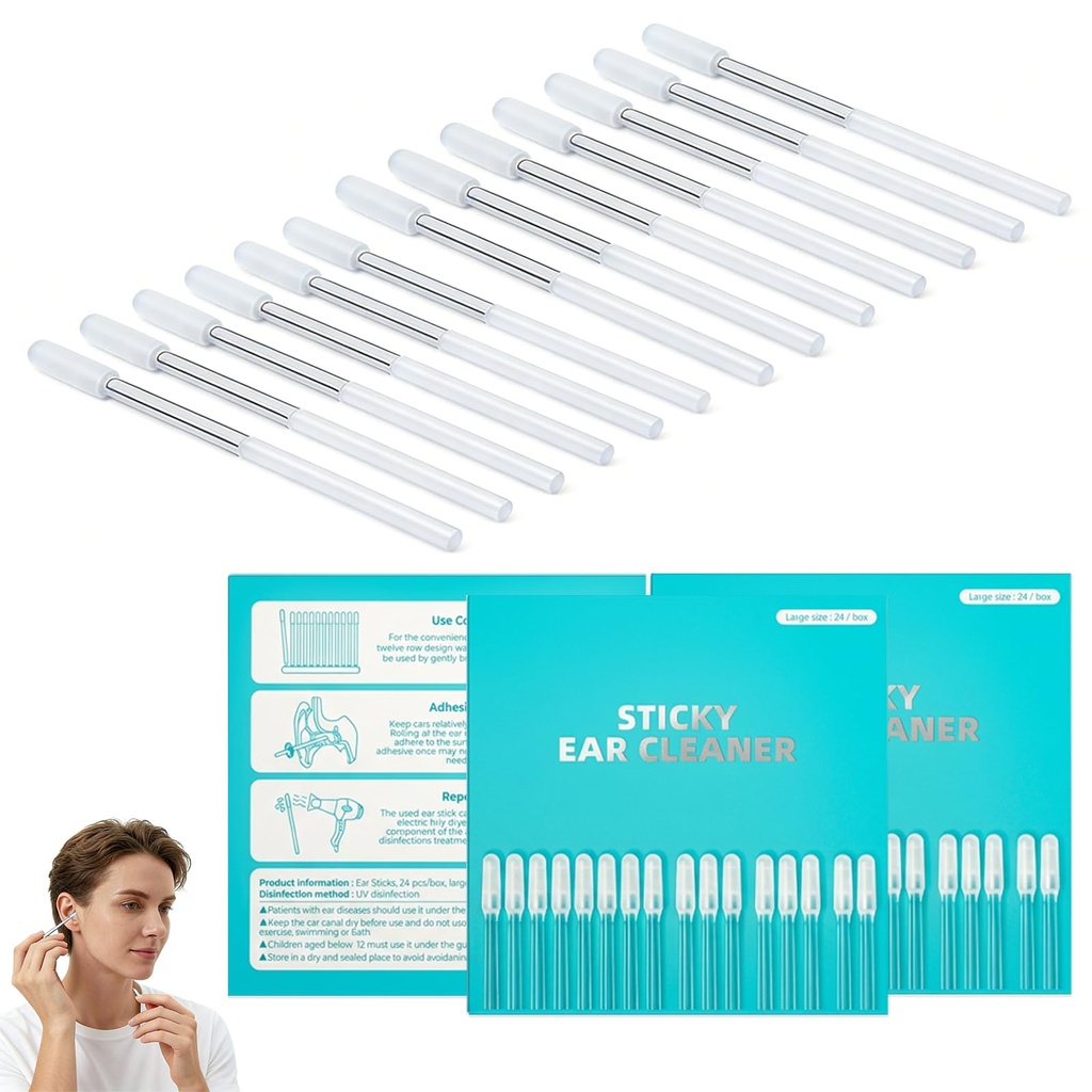 3Box Sticky Ear Cleaning Sticks, Ear Wax Removal Tool Kit, Gentle Adhesive Ear Cleaner for Adults & Kids, Disposable Soft Ear Care Swabs for Home Travel Use, Safe Ear Hygiene Cleaning Kit 72pcs