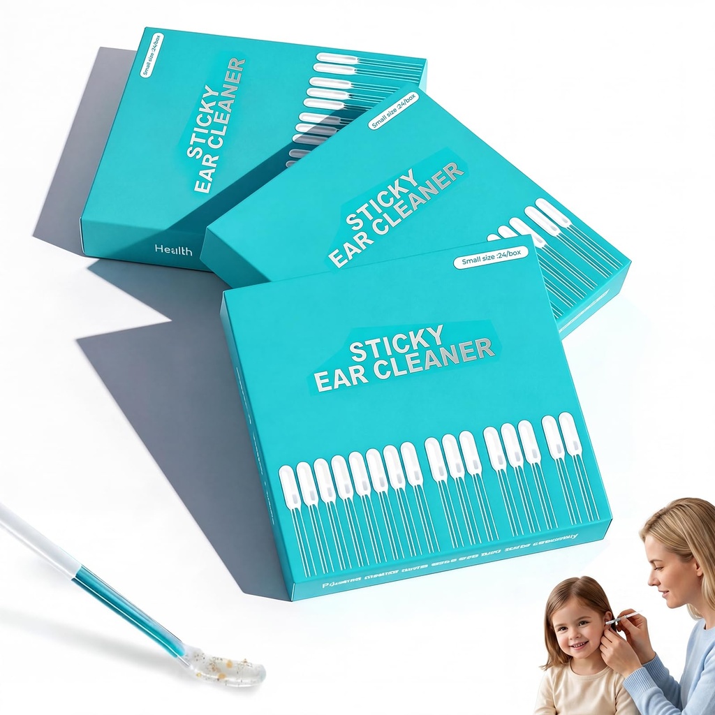 72Pcs Sticky Ear Cleaning Sticks,Ear Cleaner Sticky Pick with Dust Cover,Reusable Sticky Ear Cleaner Picks for Daily Ear Care,Soft Head Swabs,Adhesive Ear Cleaning Sticks for All Ages(3 Box)
