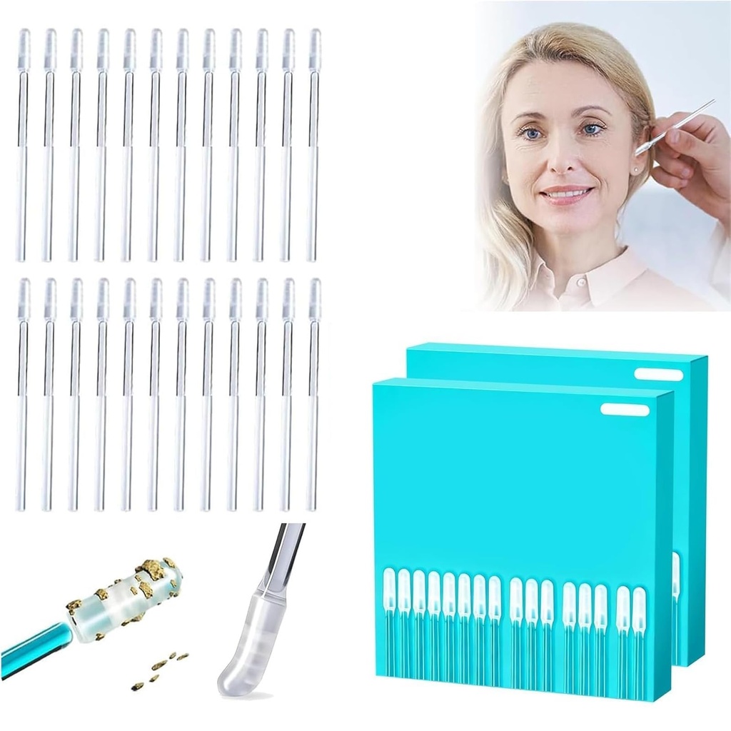 48 Pcs Earwax Removal Adhesive Swabs, Ear Wax Removal Tool & Ear Cleaning Tool Kit, Adhesive Ear Cleaning Sticks with Soft Flexible Tip, Gentle Ear Cleaner Tool for All Ages