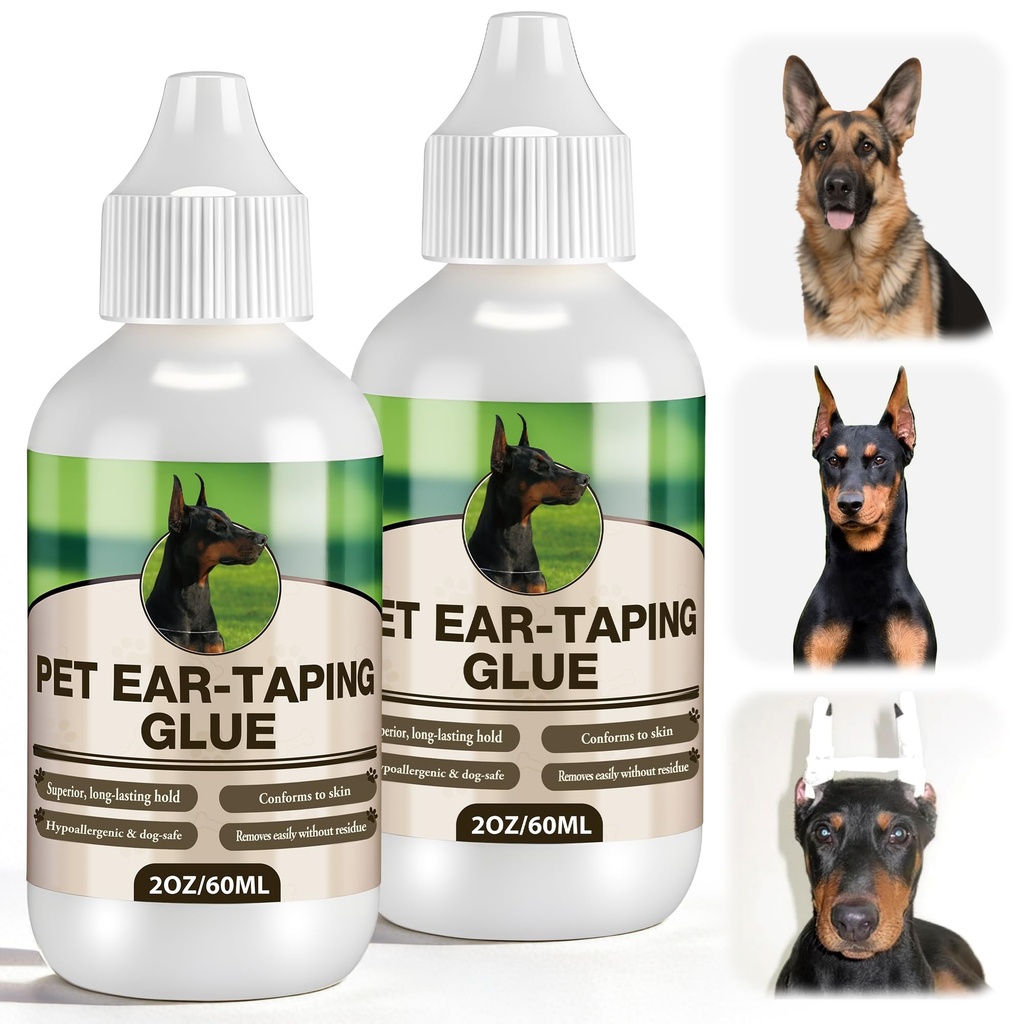 2 Pack Liquid Bonding Cement for Dogs (60ml Each), Pet Ear Taping Glue, Dog Ear Bonding Cement, Safe & Non Toxic Skin Adhesive for Pet Training, Waterproof, Easy Wash Off with Soap & Water