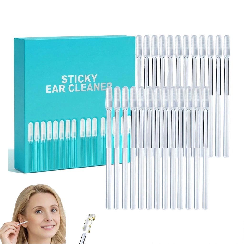Sticky Cleaning Ear Stick, Gentle Reusable Soft Spiral Head Adhesive Ear Pick for Safe Ear Cleaning, with Gentle Removal Stick for All Ages (4mm-24 pcs)