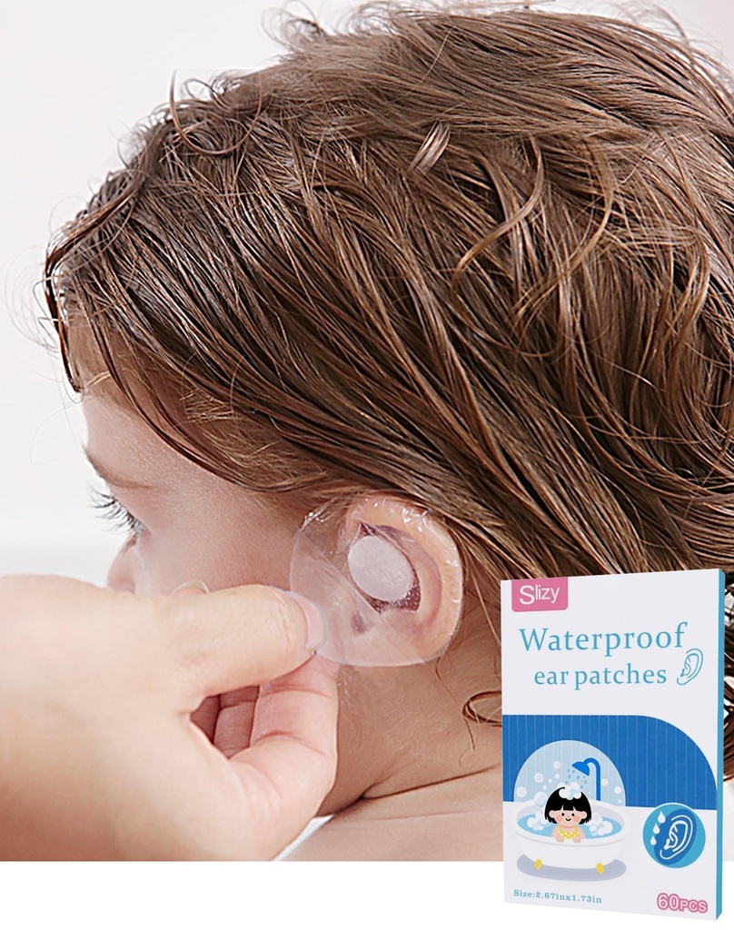 Slizy 60 Pieces of Children's Waterproof Ear Stickers,Disposable Baby Shower Ear Protection,Newborn earplugs,Silicone Gel Ear Muffs,Does not Leave Glue,not Easy to Allergies,for Swimming,Bathing